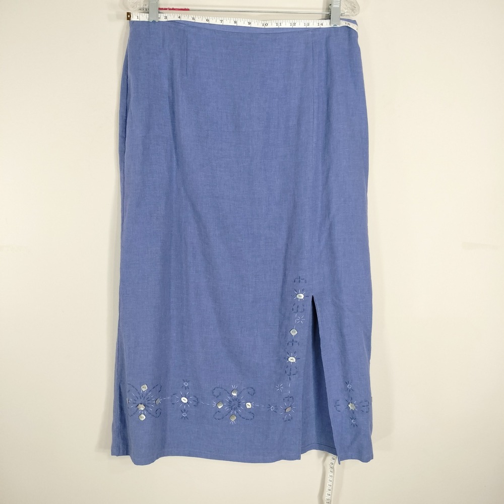Requirements Vintage Maxi Skirt; Linen Blend, Embroidery & Button Detail